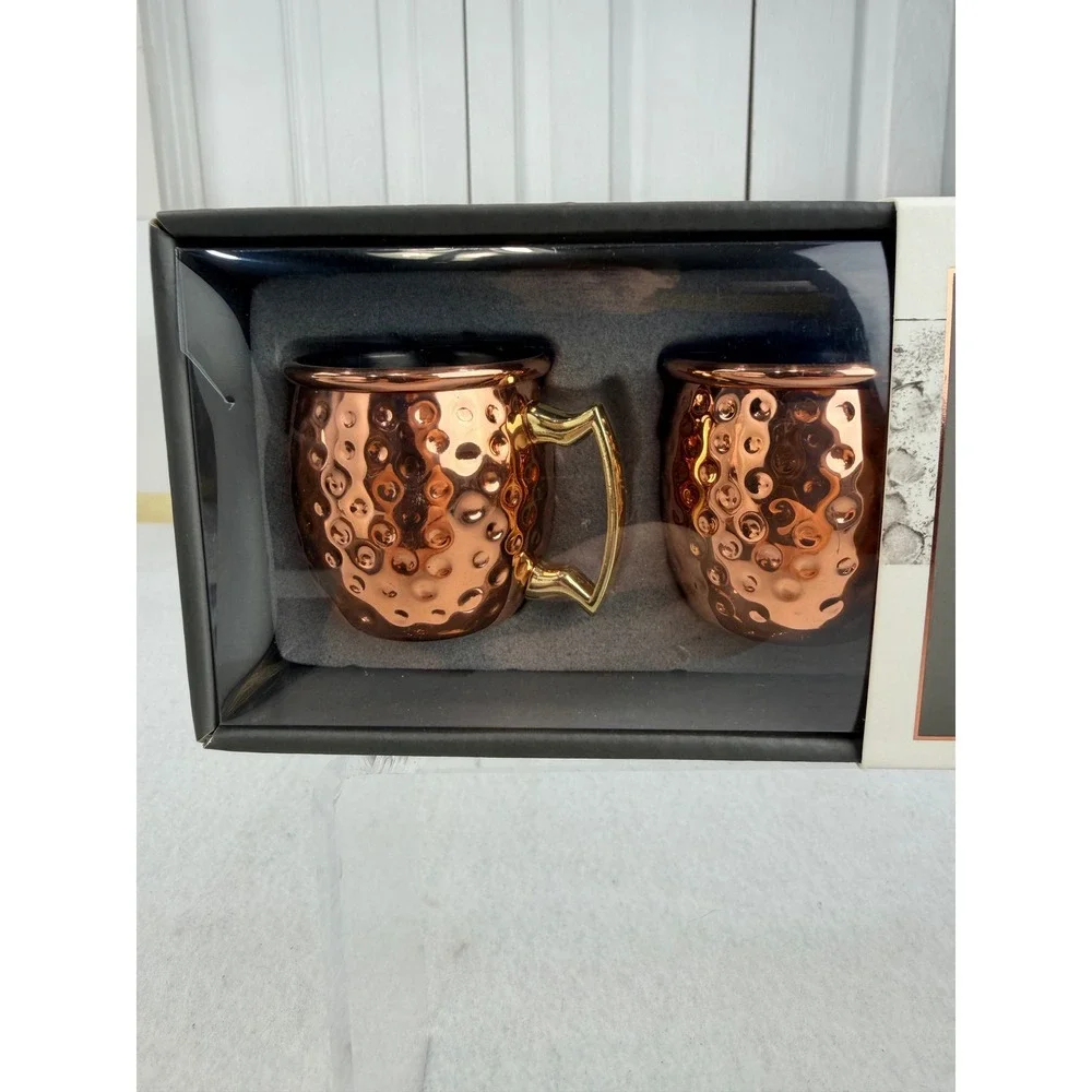 Moscow Mule Shot Mugs Set of 4 Copper Hammered 2 oz Stainless Steel New in Box